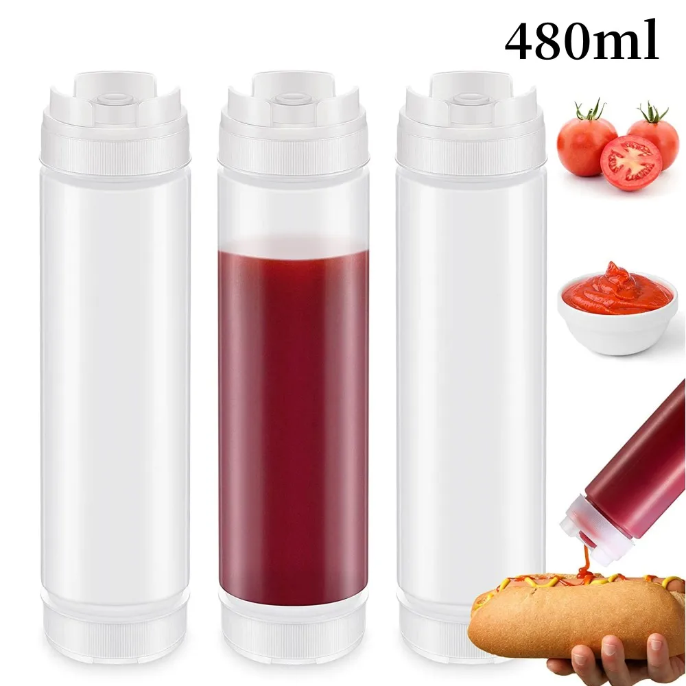 480ml Condiment Squeeze Bottles for Sauces Olive Oil Ketchup Mustard Dispensers Double Head Plastic Bottle Kitchen Accessories