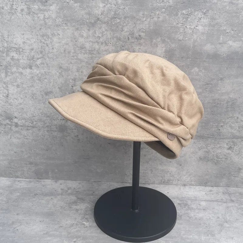 Women's Spring Summer Simple Pleated Linen Newsboy Cap Versatile Slim Sun Hat
