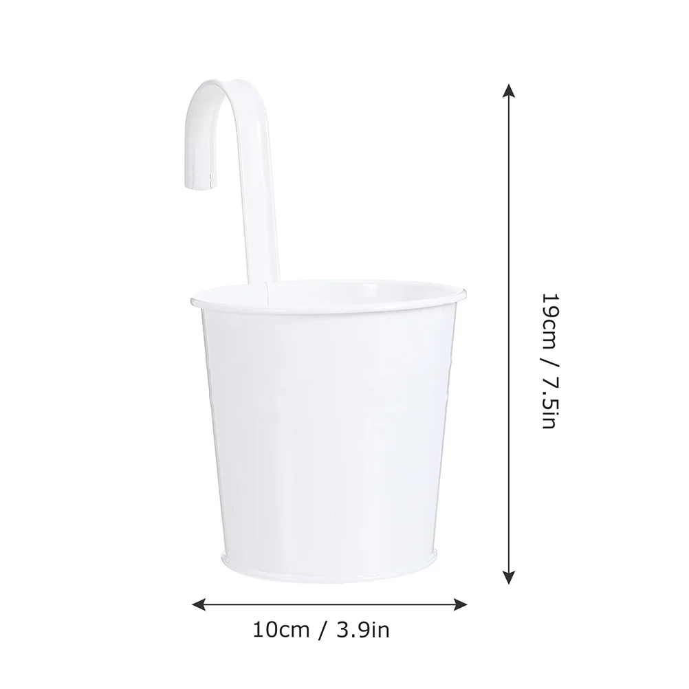 4 Pcs Buckets Plant Tin Hook Flower Pot Balcony Flowerpot Gardening Iron Stand Hanging White Home Decoration