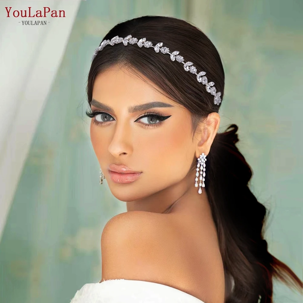 YouLaPan Wedding Head Piece Bridal Hair Accessories Shiny Rhinestone Headbands for Party Bride Tiara Forehead Headpiece HP309