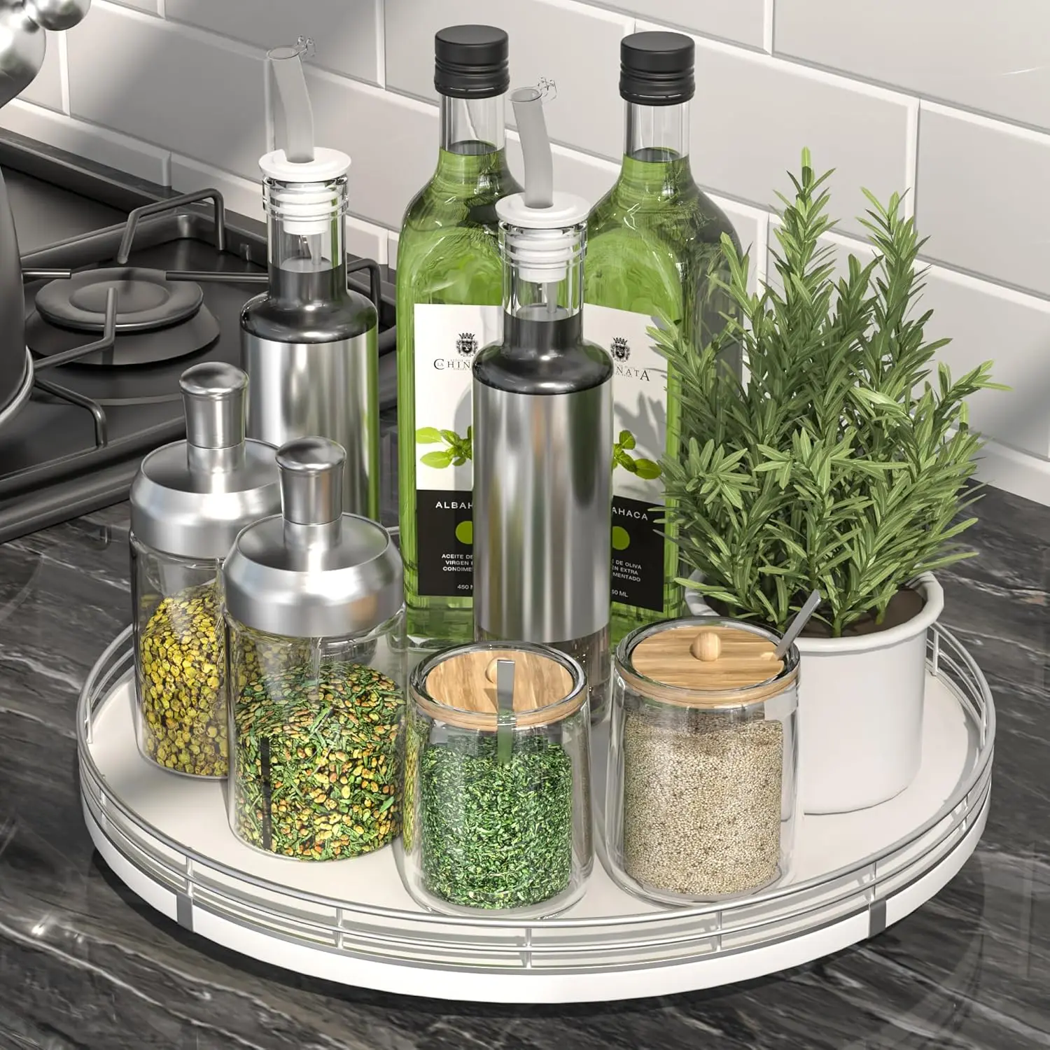 

Вращающийся органайзер из дуба 12 дюймов, поднос-органайзер для шкафа, обеденного стола, кладовой, деревянный поворотный столик для кофе