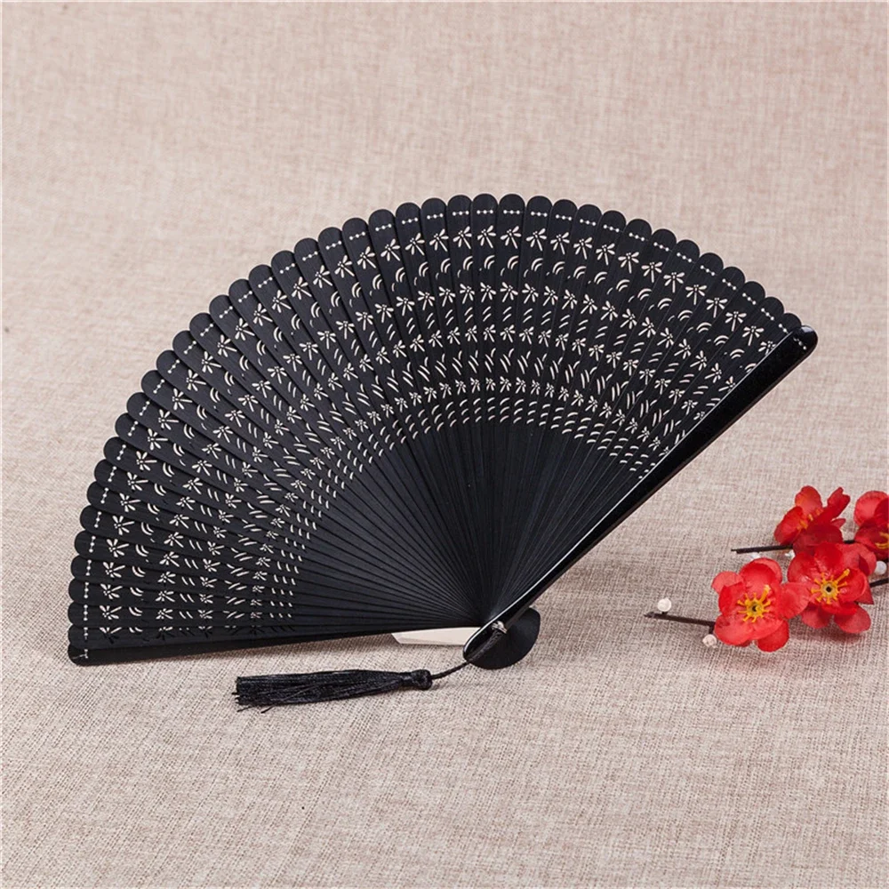 High Quality Folding Fan Vintage Bamboo Hollow Carving Hand Fan Chinese Style Dance Performance Wedding Party Home Decor