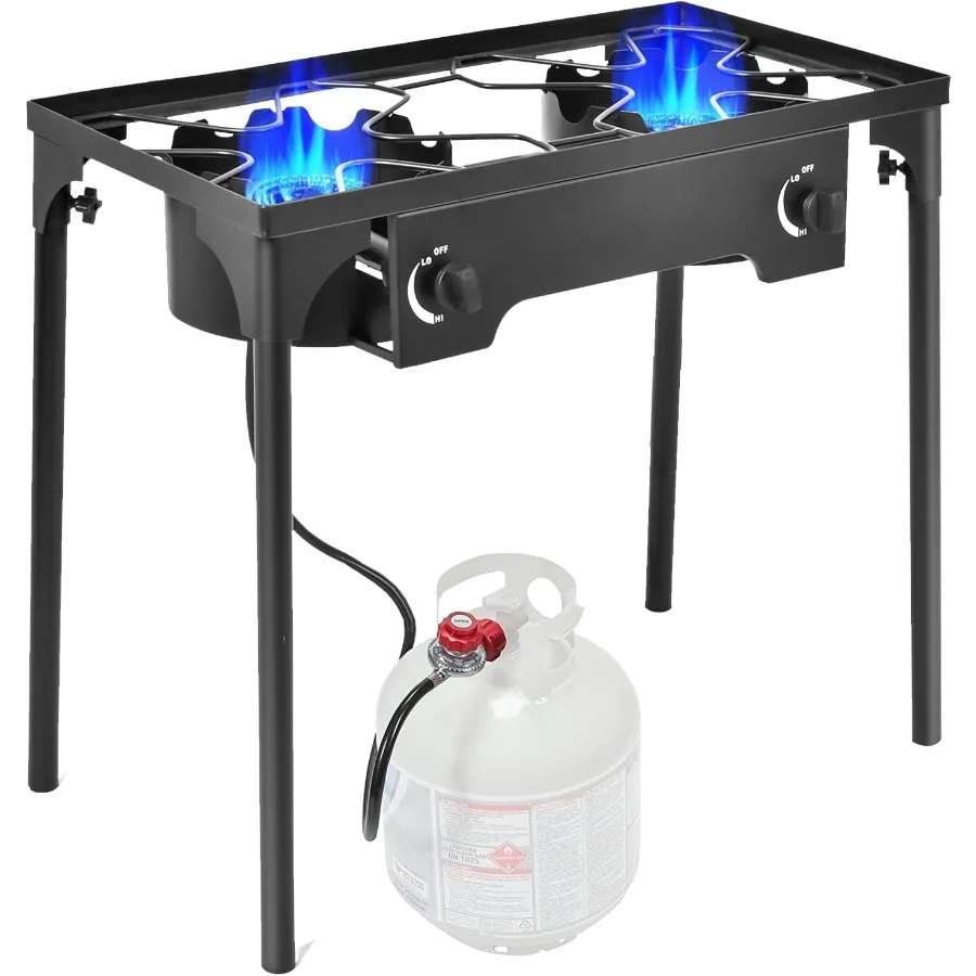 

Уличная походная плита с двумя горелками, газовая плита на пропане со съемными ножками, регулятор 0-20 фунтов на квадратный дюйм, одобрение CSA для лагеря, патио, автофургона