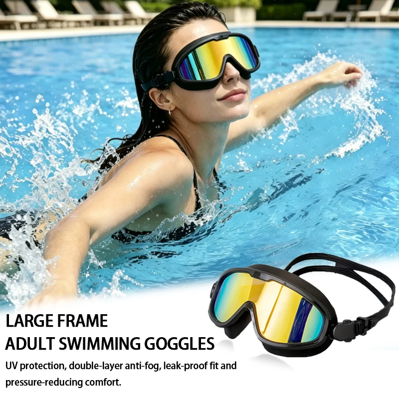 

Совершенно новые очки для плавания в большой оправе для взрослых — прозрачные гальванические линзы высокой четкости, противотуманные, материал ПК