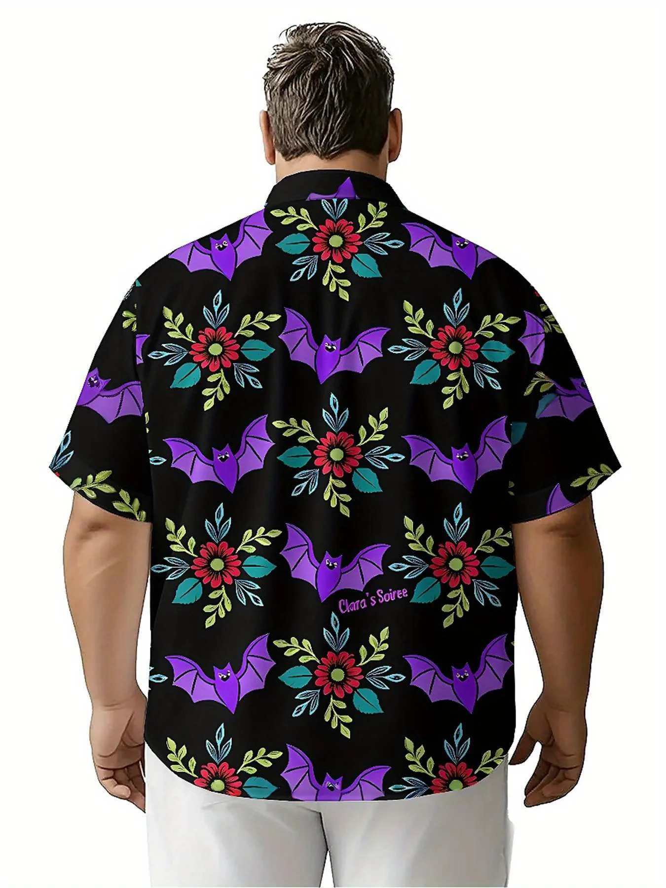 Men's Plus Size Hawaiian Shirts Halloween Bat Flower pattern,Premium Comfort Youth Clothes,Streetwear Y2K Tops