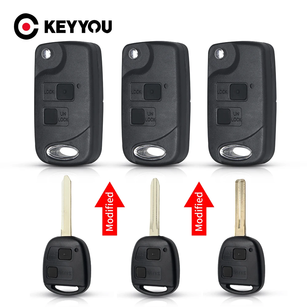 KEYYOU składana klapka 2/3 przycisk obudowa pilota bez kluczyka pokrowiec na toyotę Yaris Prado Tarago Camry Corolla Land Cruiser RAV4 Avalon Echo