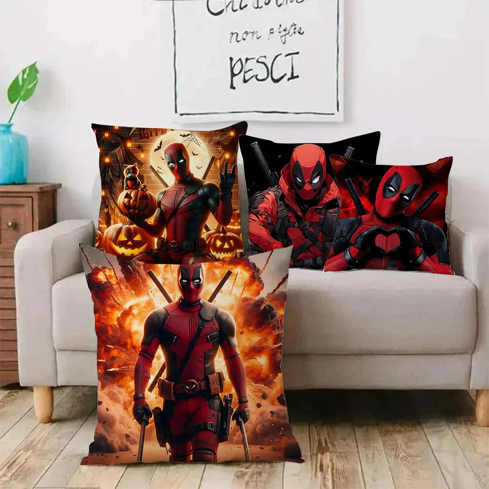 Hot Anime Deadpools Pillow Covers Cartoon Sofa Decorative Home Double-sided Printing Short Plush Cute Cushion Cover