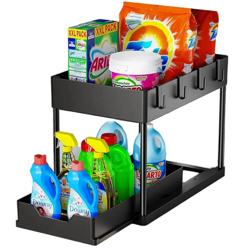 

Kitchen Under Sink Organizer Storage Rack 2 Tier Shampoo Detergent Cabinet Spices Rack Bathroom Cosmetics Storage