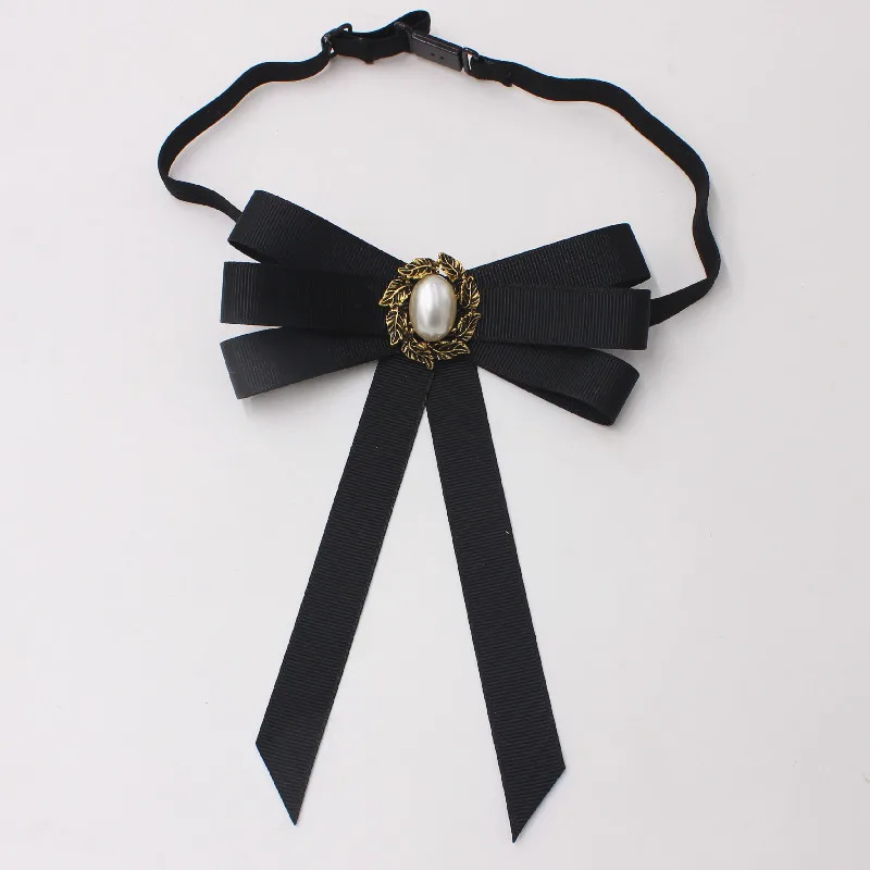 New Threaded Ribbon Bow Tie Brooch Korean College Style Women\'s Uniform Shirts Daily Clothing Accessories Imitation Pearl Bowtie