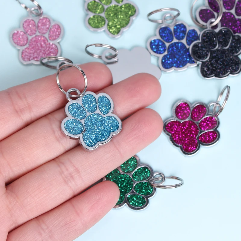 Dog Cat Paw Charms For Jewelry Making Glitter Pendant Hang Charm With Keyring Keychain Pet Collar Accessories