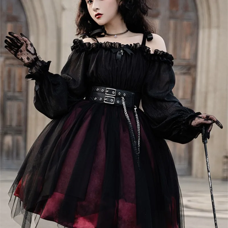 Daily Simple Gothic Goth Twin Full Set Black Lolita