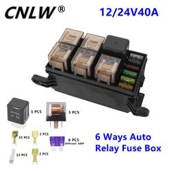 12/24V40A 6 Ways Auto Relay Fuse Box Assembly Relay Car Insurance Tablets Fuse Mounting Fuse Box RV Master Control Junction Box