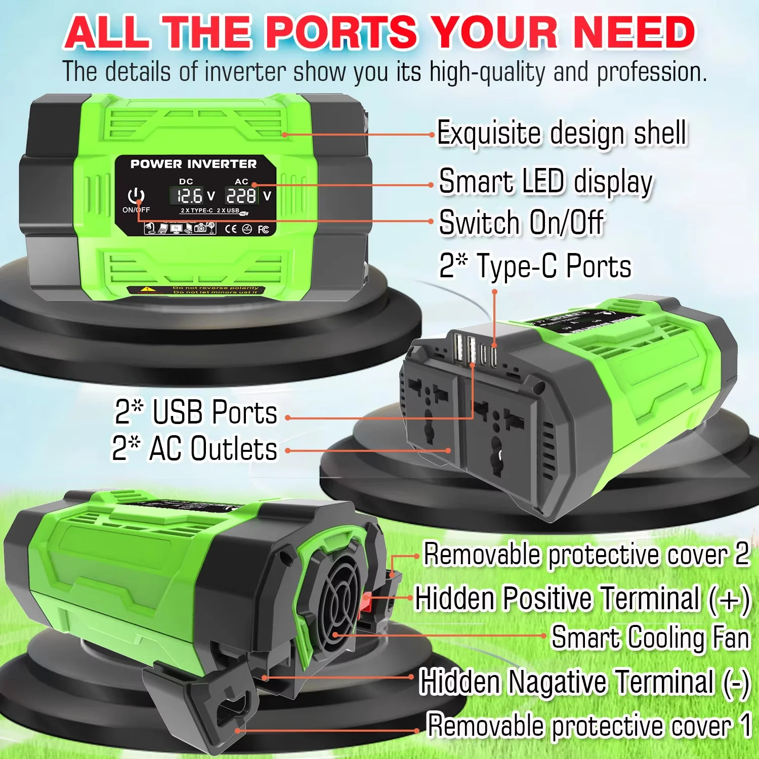 

Inverter 12v to 220V/110v solar inverter 2000W portable car charger converter car power inverter, for outdoor, and household