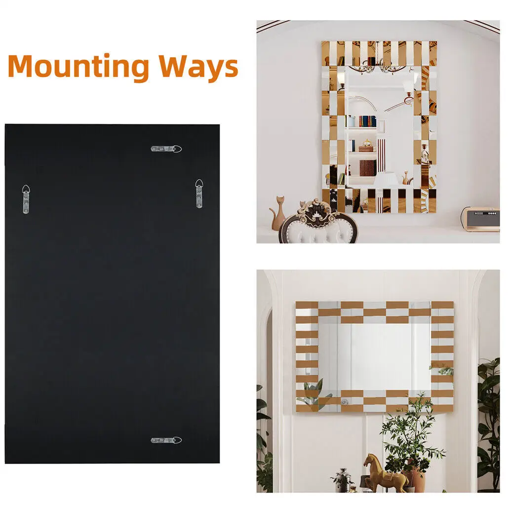 Rectangular Accent Mirror Stylish Wall Decor Mirror Horizontal/Vertical Hanging Sunburst Silver Tawny Beveled Glass for Home