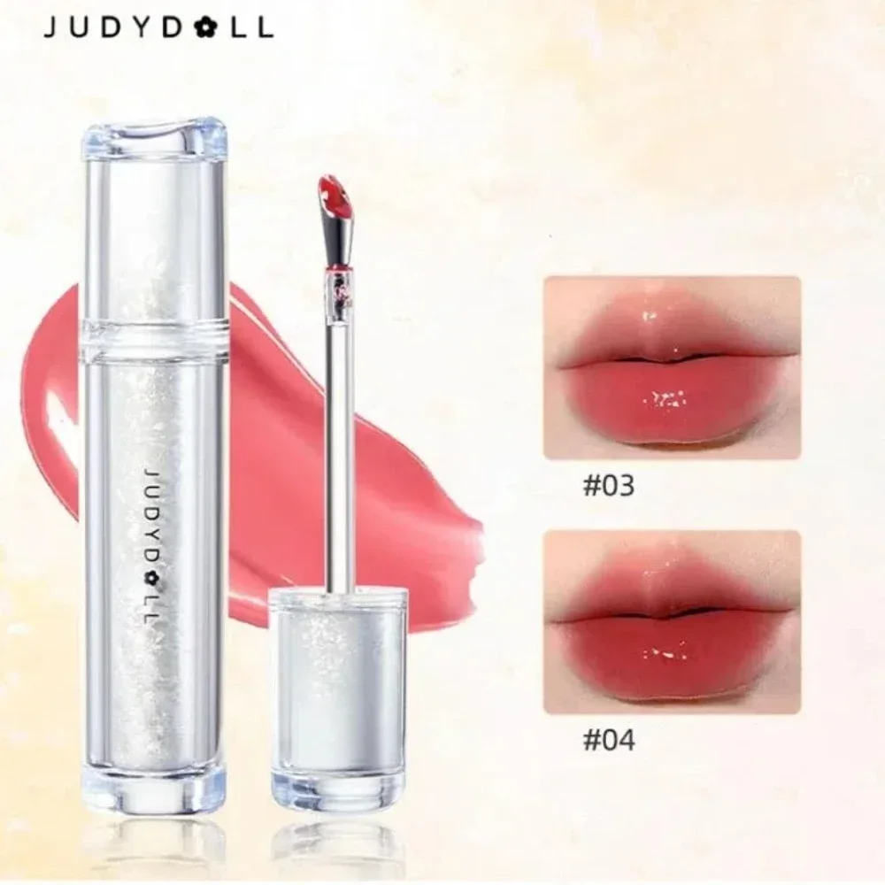 Judydoll Jelly Lip Glaze Shiny Lipsticks Non-Stick Cups Mirror Watery Lip Lotion Metal Brush Head Lip Dye Makeup Cosmetics