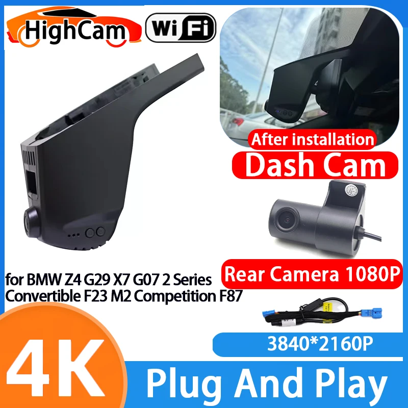 HighCam for BMW Z4 G29 X7 G07 2 Series Convertible F23 M2 Competition F87 4K Wifi DVR Video Recorder Dash Cam Front Rear Camera