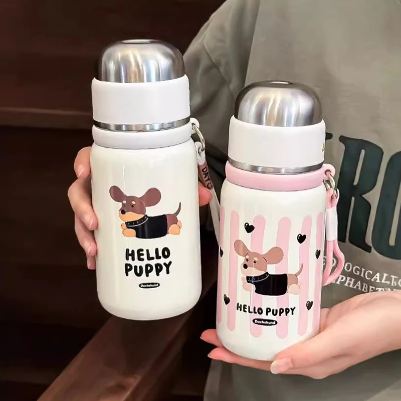 

Cute Cartoon Puppy Thermos Stainless Steel Bottle With Tea Separation Vacuum Insulation Water Cup Portable Direct Drinking Cups