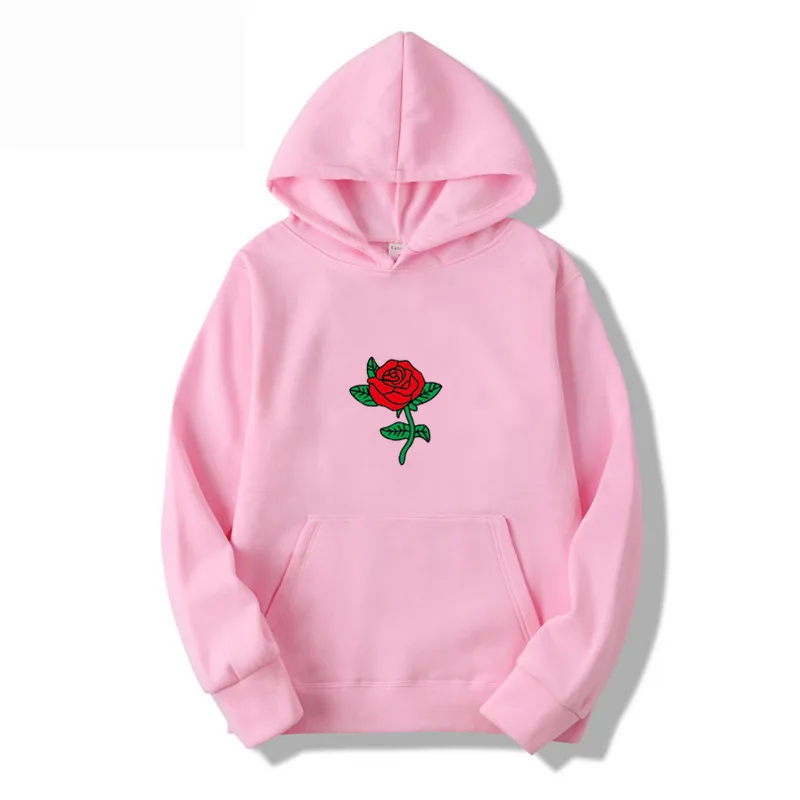 2024 New Flower Rose Print Hoodies for Men and Women Loose Casual Sweatshirt Long Sleeve Japanese Style Autumn Winter XS-3XL