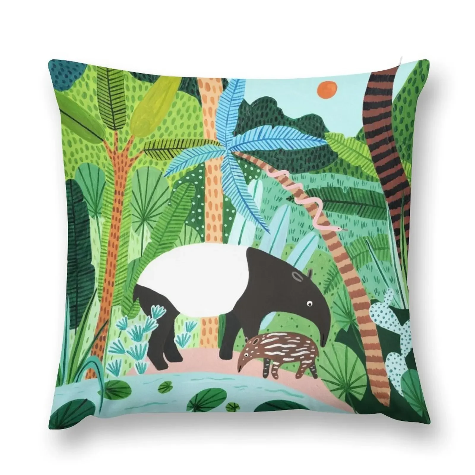 Malayan Tapir & Baby Print Throw Pillow Custom Cushion christmas supplies pillow