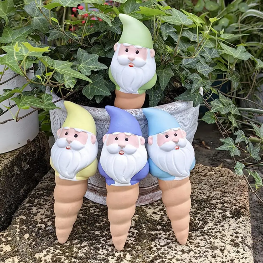 Ceramic Plant Watering Stakes 4 Pcs Gnome Self Watering Globes Slow Release Plant Watering Bulbs Automatic Indoor for Plants