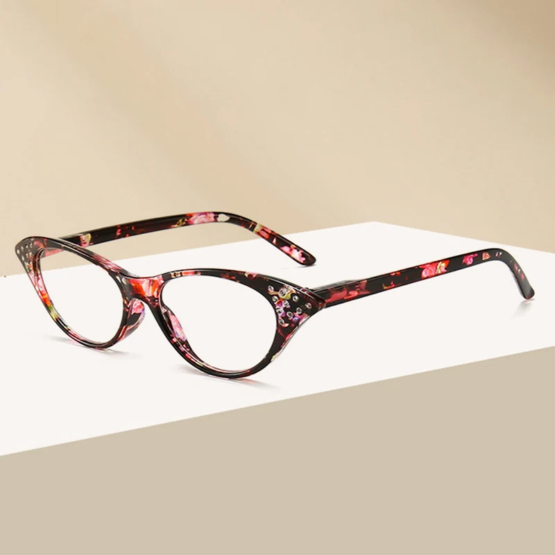 Vintage Fashion Floral Cat Eye Reading Glasses For Women Spring Hinge Comfort Presbyopic Glasses Diamond Decorated Light