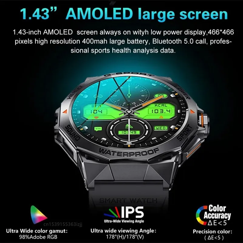 AMOLED K62 Smart Watch Men Outdoor Sports Fitness 400mAh Voice Assistant Dial Bluetooth Call Music Heart Rate Smartwatch