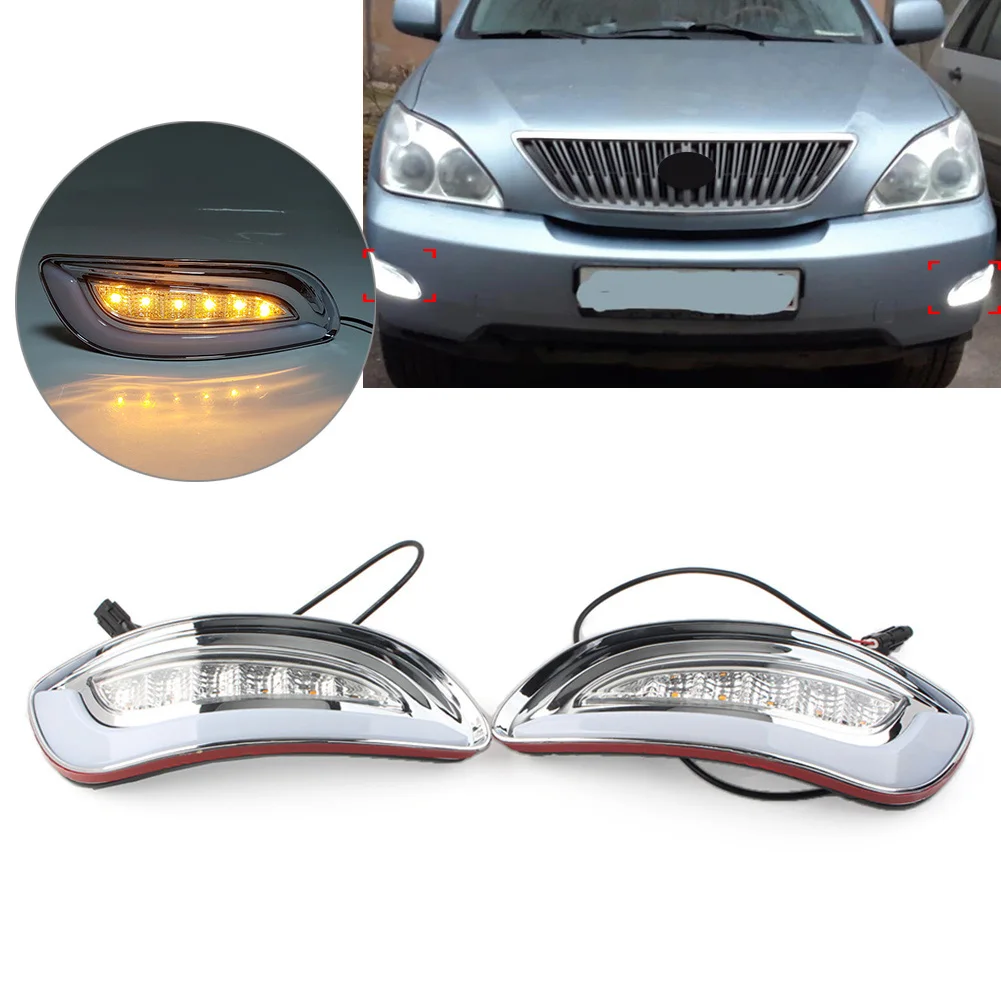 Car Fog Lamp Daytime Running Light DRL With Yellow Turn Signal Light Indicator 2Pcs For Lexus RX300 RX330 RX350 2003-2009