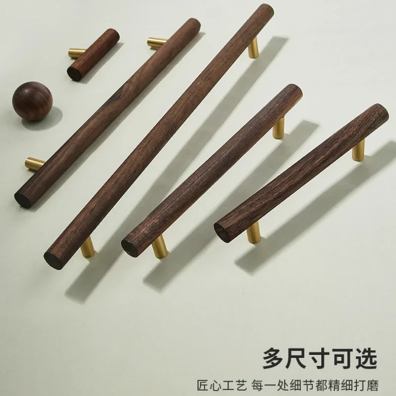 Cabinet Knob Brass Japanese Style Walnut Wood Handle Cabinet Pull Hardware for Bedroom Kitchen Handles for Furniture