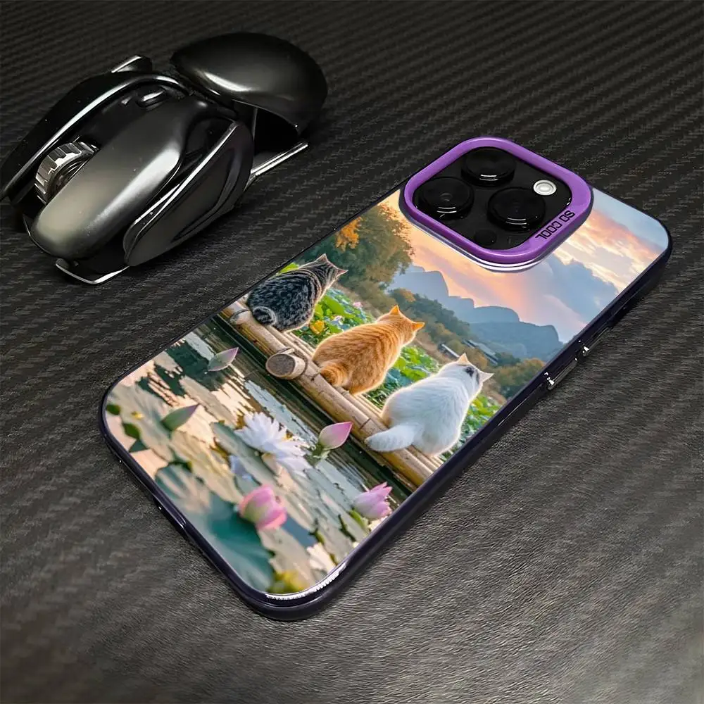 Cat background at sunset Phone Case For iPhone17,16,15,14,13,12,11 Plus,Pro Max Purple Matte Shockproof Cover