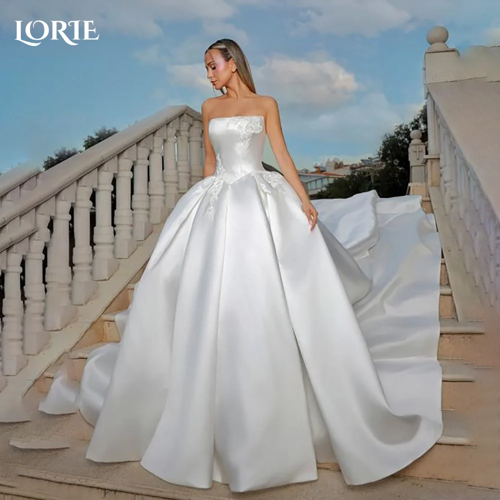 

LORIE Satin Bow Wedding Dresses Arabia A-Line Strapless Appliques Bridal Gown Princess Bride Dress Customized Simple Dress 2025