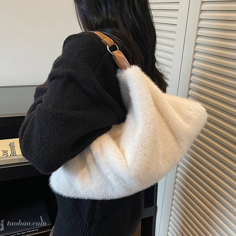 

Women's Shoulder Bag Fox Fur Tote Bag Large Satchel Handbags for Women, Friend