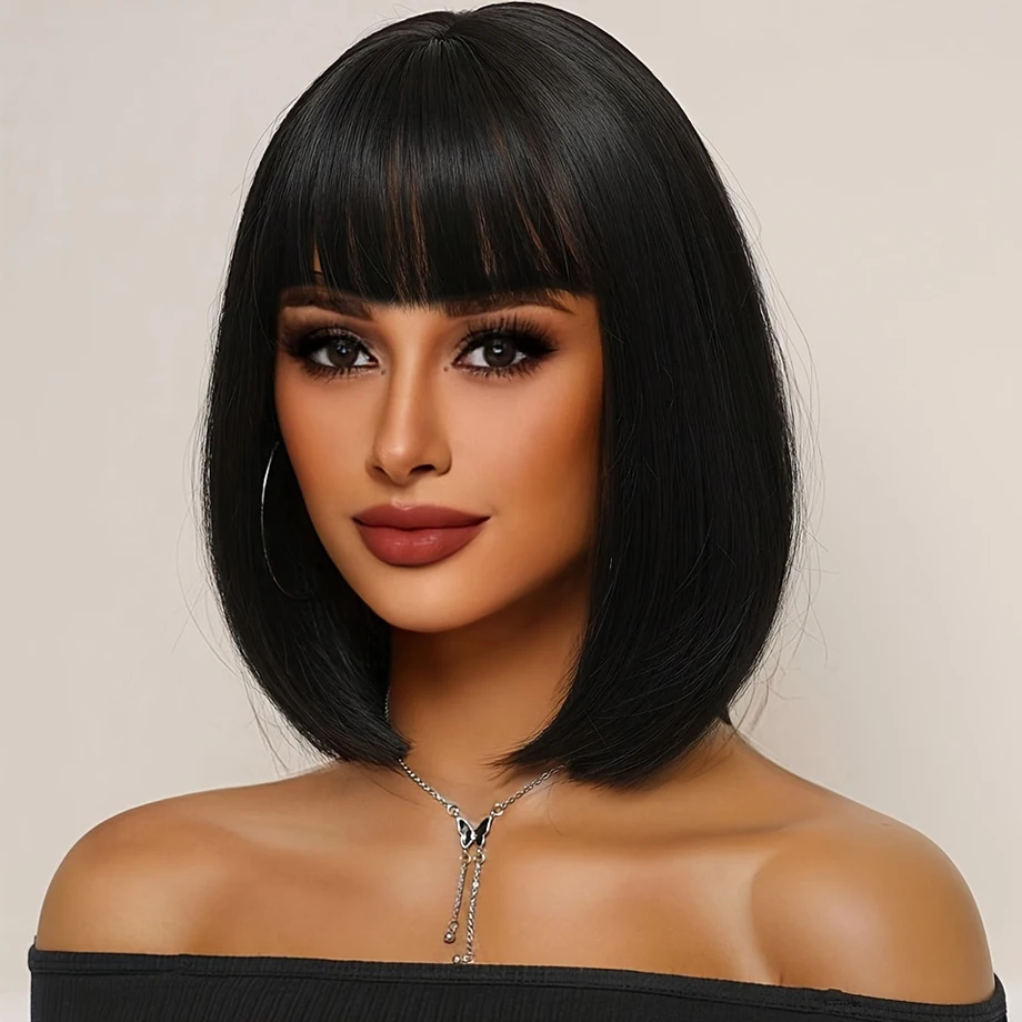 

3x1 Lace Frontal Wig With Bangs for Women Choice Glueless Wigs Ready to Wear 100% Human Hair Straight Bob Human Hair Wig on Sale