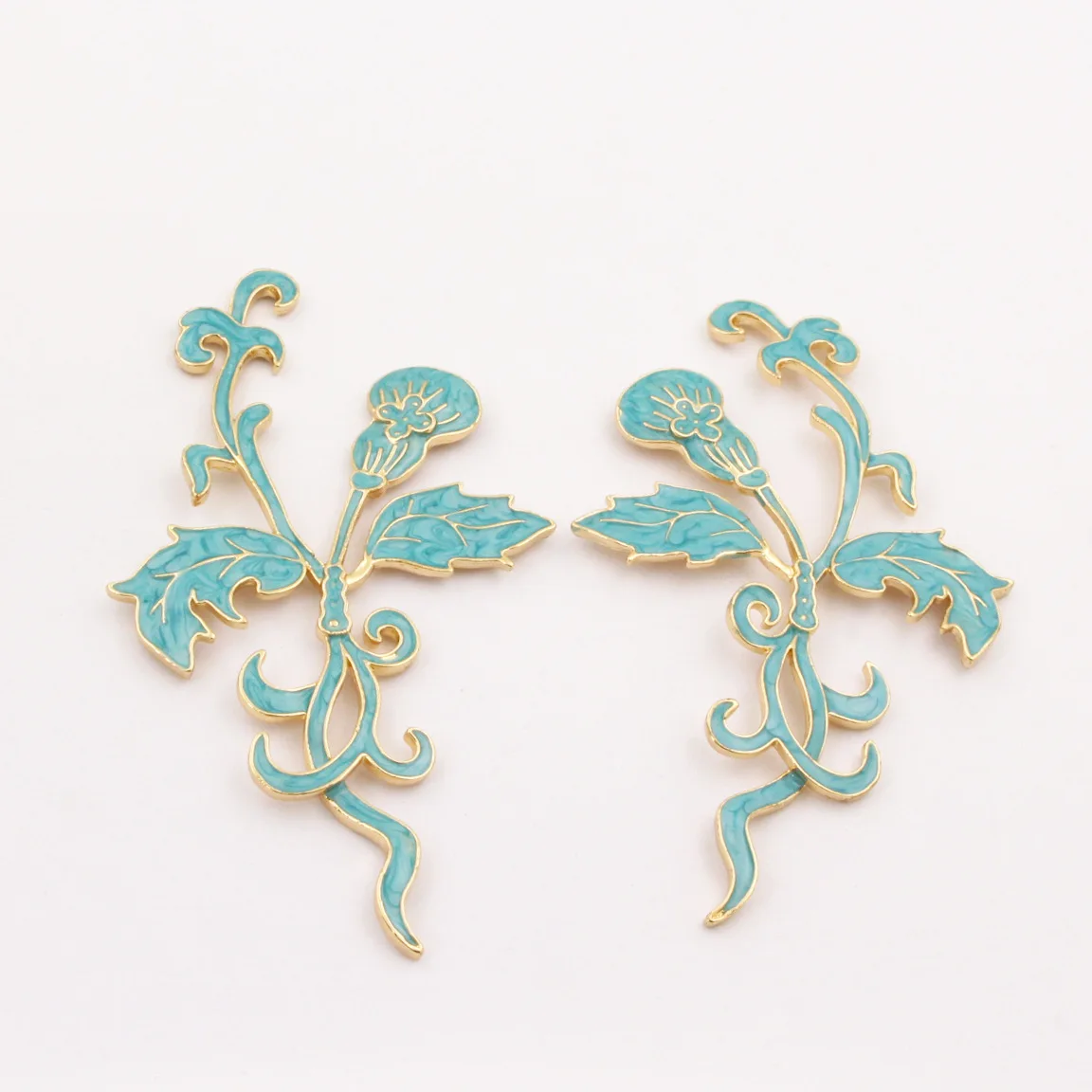 

2pair DIY Jewelry Accessories Blue Colors Enamel Tree Branch Fulu Flower Stamping Decoration Brass Casted Quality Findings
