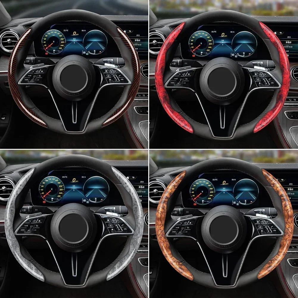 2Pcs Universal Car Carbon Fiber Steering Wheel Cover Round Steering Wheel Protective Cover Anti Slip Auto Interior Accessories