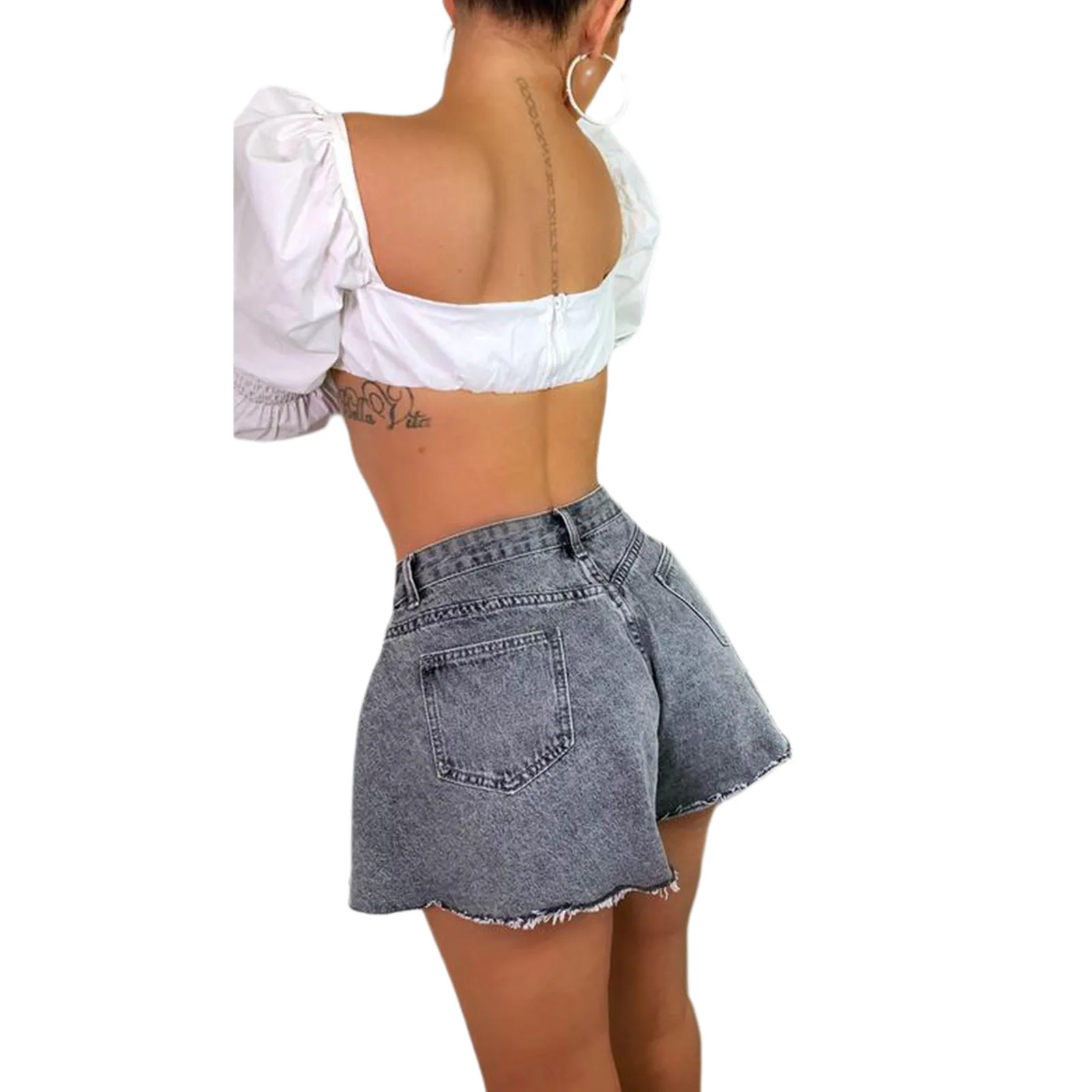 Frauen Lose Stil Shorts Feste Mittlere Taille Denim Tuch Ausgestelltes Shorts A-Linie Lose Breite Bein Hosen Weibliche Mode streetwear