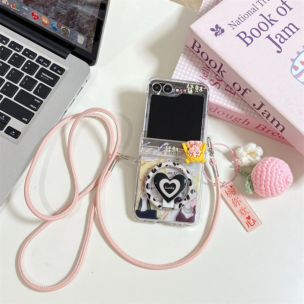 

Cute Girl Love With Magsafe Stand Phone Case for Samsung Galaxy Z Flip7 Flip6 Flip5 flip7 6 5 Cover Crossbody Cartoon Case Funda