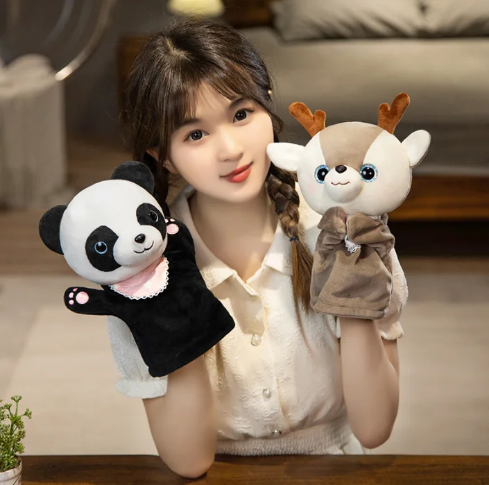 Animais de pelúcia brinquedos mão dedo história fantoche kawaii bonecas brinquedos educativos do bebê gato shiba inu panda veado crianças presente