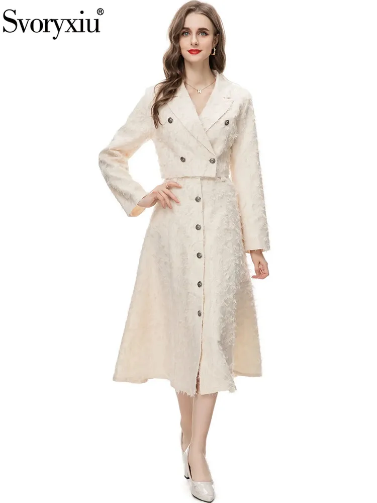 Svoryxiu Fashion Runway Autumn White Half Skirt Suit Women's Turn-down Collar Short Style Long Sleeve Jacket+Slim A-Line Skirt