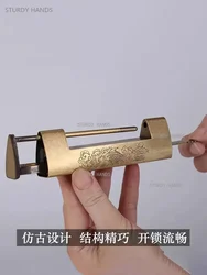 Chinese Style Copper Door Lock Vintage Cabinet Door Latch Lock Universal Furniture Jewelry Box Padlock Household Hardware