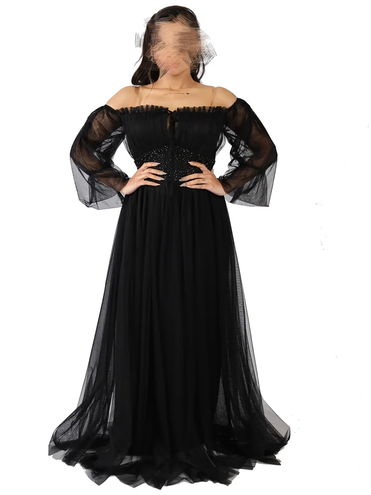 Black Evening Dresses Elegant Full Sleeve Formal Dresses 2024 Formal Occasion Dresses Long Cocktail Prom Gown فساتين الحفلات