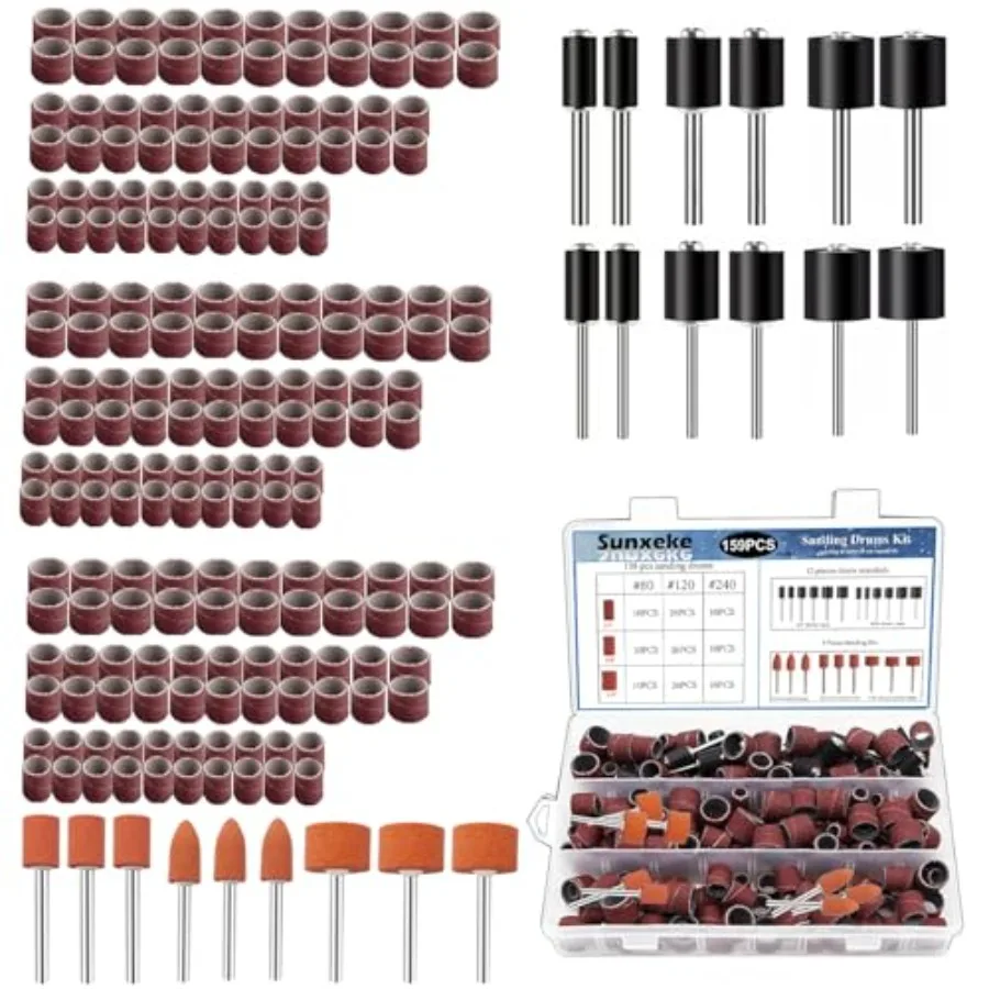 

Sanding Drum Set for Dremel Rotary Tools Includes 138 Aluminum Oxide Drum Sander Sanding Sleeves 80120 240 Grit 12 Drum Mandrel