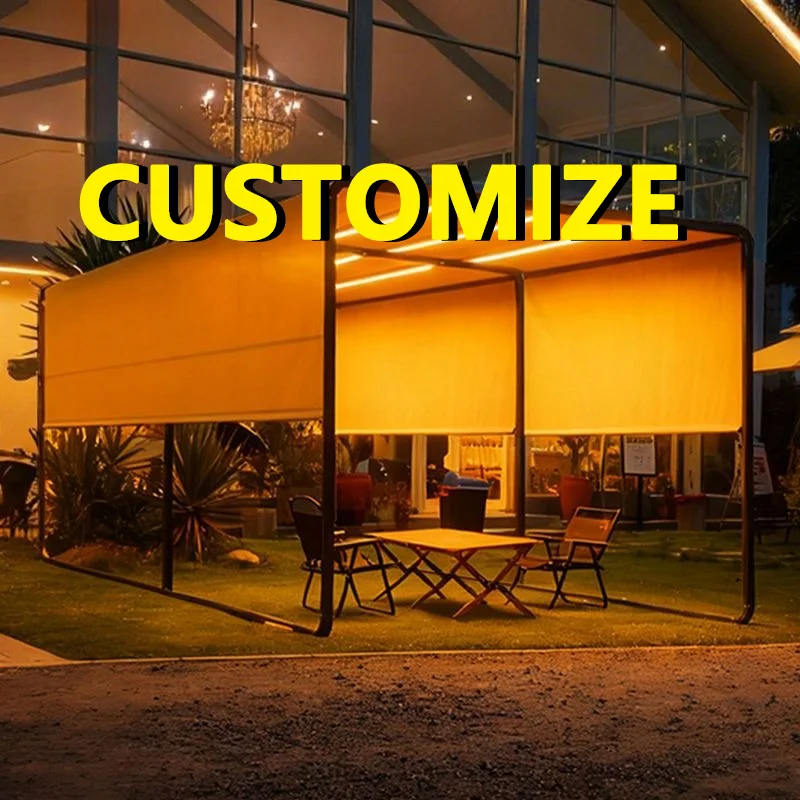 

Any Size Custom Small Balcony Manual Aluminum Canopy Double Retractable Block Blades Rust Water UV Proof Mini Backyard Gazebo