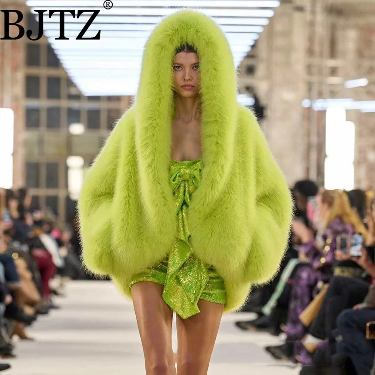 

BJTZ New Trendy Eco-Friendly Faux Fox Fur Hooded Coat for Women Korean Style High-End Fluffy Warm Coat