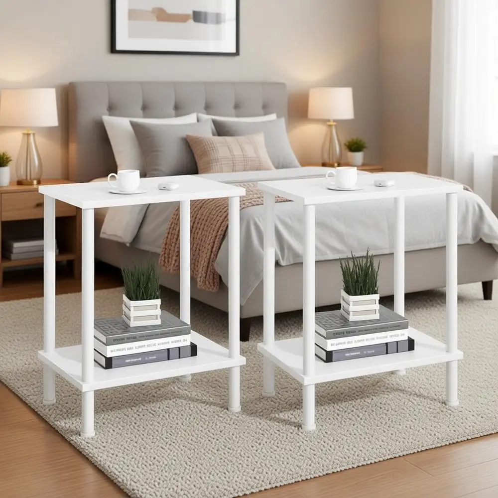 

End Table, Small Side Table, 2-Tier Nightstand with Storage Shelf, Sofa Bed Table for Small Spaces in Living Room, Bedroom, Offi