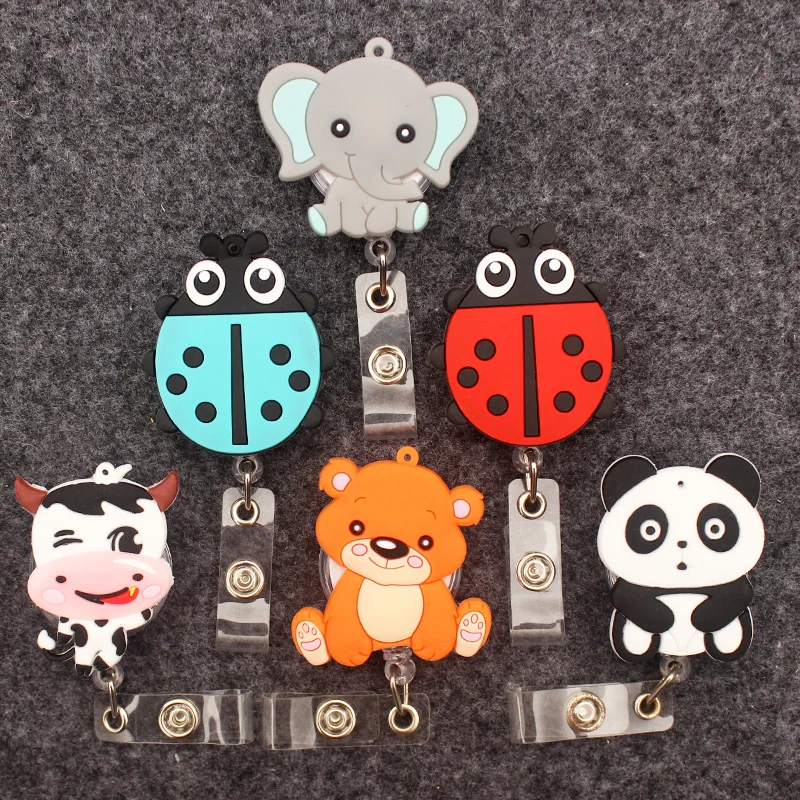 Cute Panda Ladybird Style Badge Reel Nurse Workers Enfermera ID Holder Girl Boy Retractable Name Card Holder Accessory