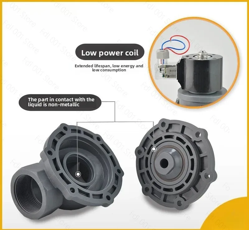PVC anticorrosion solenoid valve acid and alkali resistance UPVC/CPVC seawater sewage chemical valve 220V24V