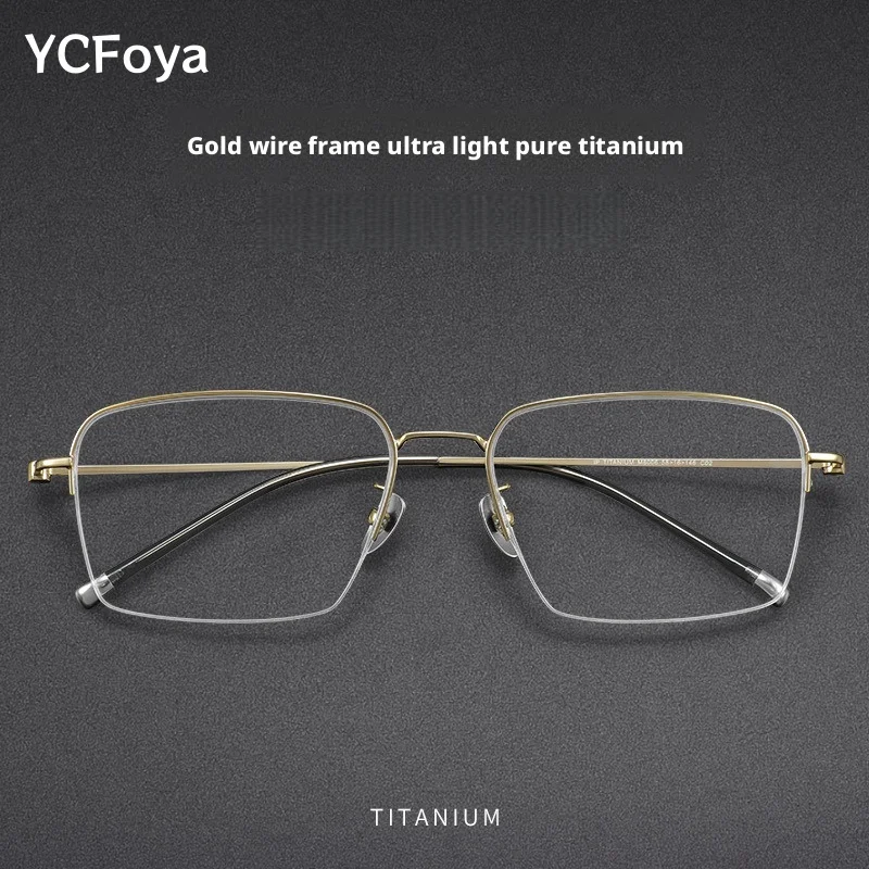 

YCFoya Pure Titanium Half Frame Glasses Men's Luxury Ultra Light Business Big size Optical Prescription Eyeglasses Frame M8006