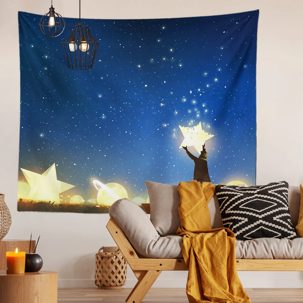 

Starry Night Tapestry Background Cloth Hanging Cloth Bedroom Bedside Decorative Wall Cloth Rental Dormitory Tapestry