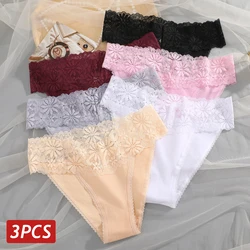 3PCS Women Cotton Panties Low Rise Lace Briefs Female Comfortable Underwear Solid Color Lace Intimates Sexy Lingerie Soft S-XL