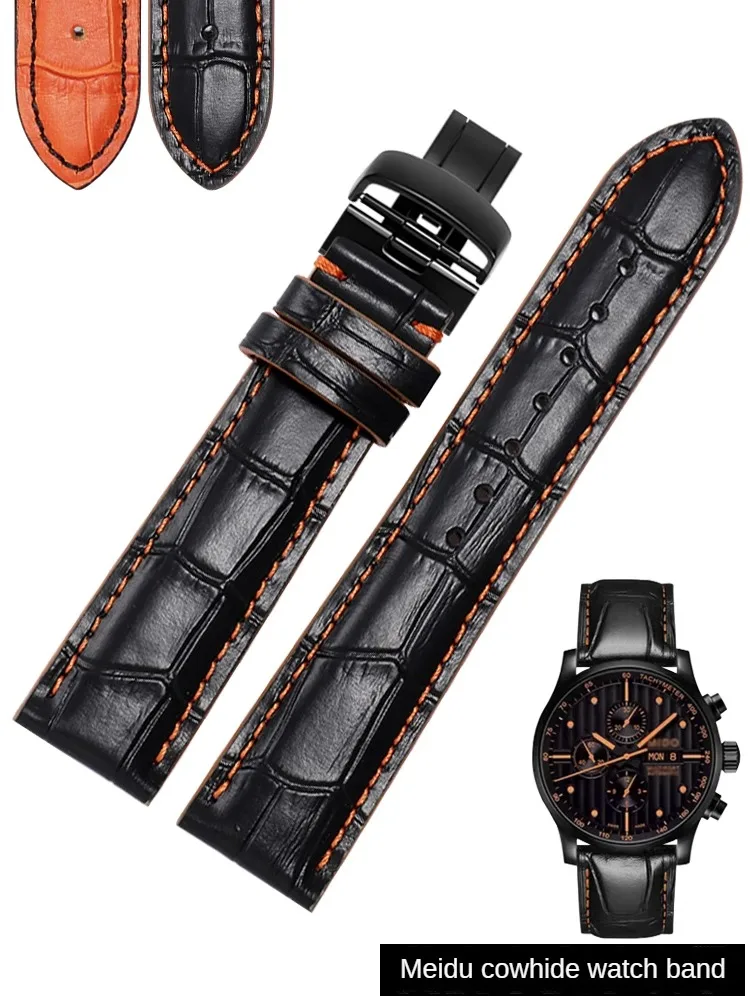 M-ID-O Helmsman M8600 Leather Watch with Orange Rudder M005614 M005430A Bracelet for Men and Women.